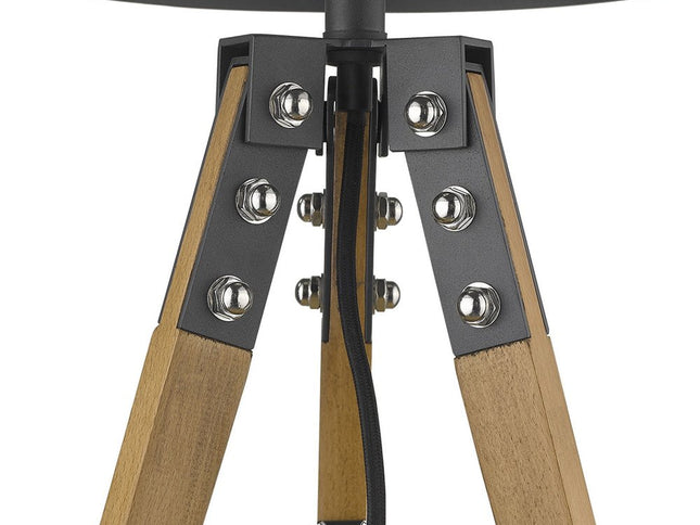 20" Brown Solid Wood Tripod Table Lamp With Black Drum Shade