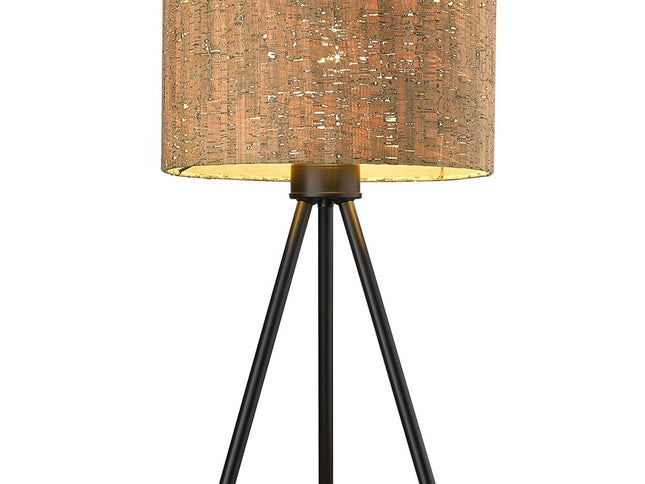 22" Black Metal Tripod Table Lamp With Beige Drum Shade