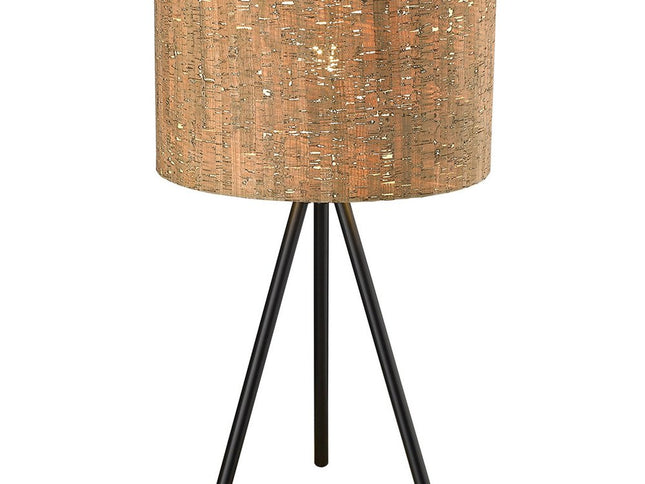22" Black Metal Tripod Table Lamp With Beige Drum Shade