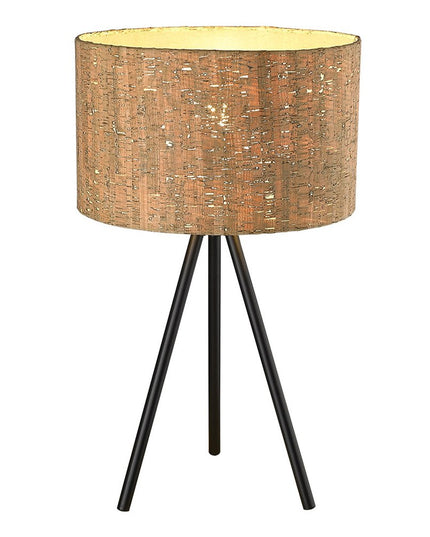 22" Black Metal Tripod Table Lamp With Beige Drum Shade