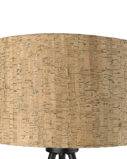 22" Black Metal Tripod Table Lamp With Beige Drum Shade