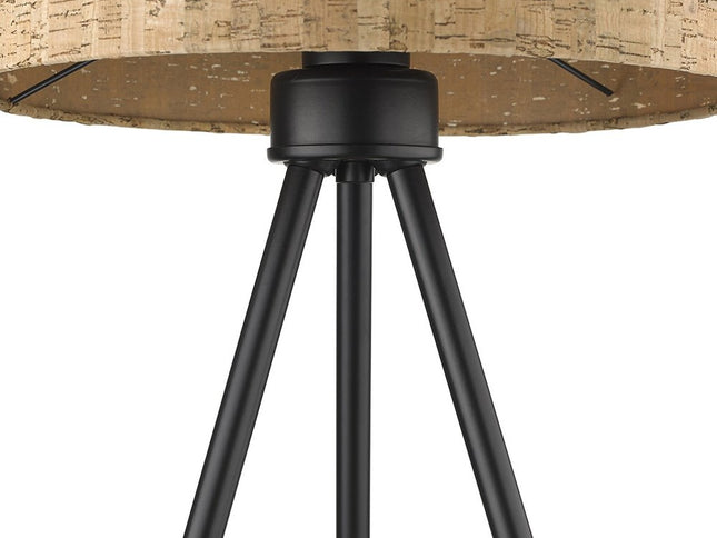 22" Black Metal Tripod Table Lamp With Beige Drum Shade