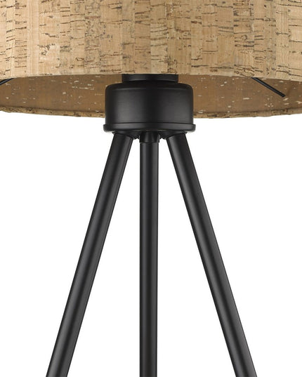 22" Black Metal Tripod Table Lamp With Beige Drum Shade