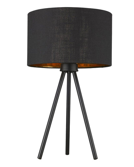 22" Black Metal Tripod Table Lamp With Black Drum Shade
