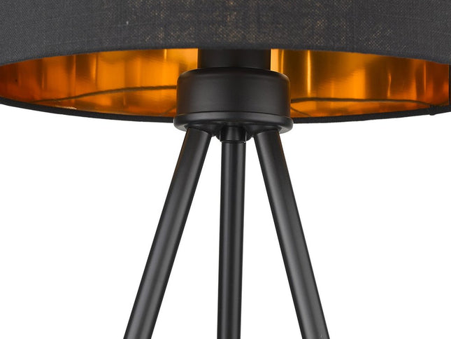 22" Black Metal Tripod Table Lamp With Black Drum Shade