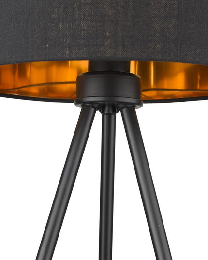 22" Black Metal Tripod Table Lamp With Black Drum Shade