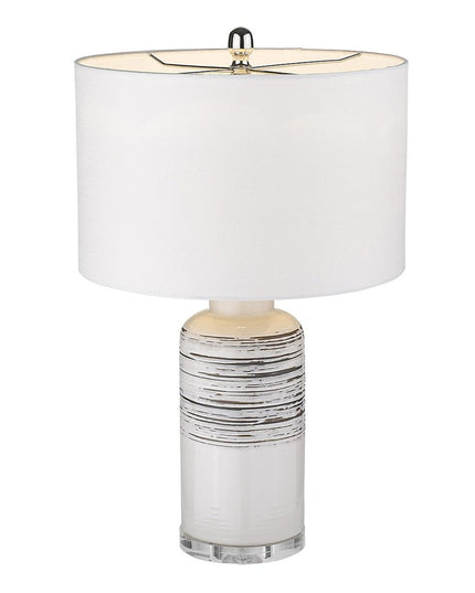 25" Black and White Ceramic Column Lamp With White Drum Shade