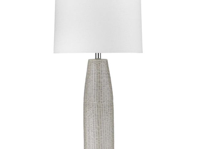33" Light Gray Ceramic Table Lamp With White Drum Shade