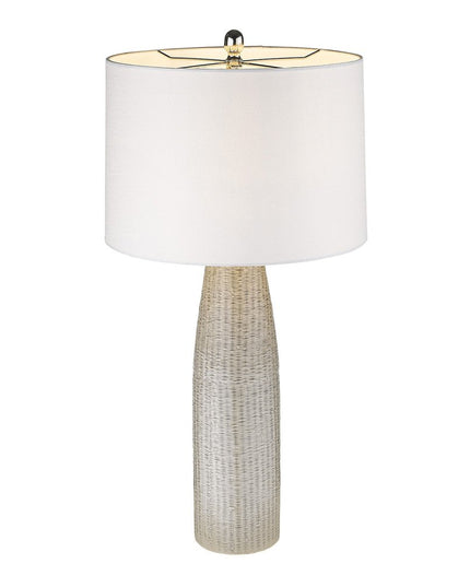 33" Light Gray Ceramic Table Lamp With White Drum Shade
