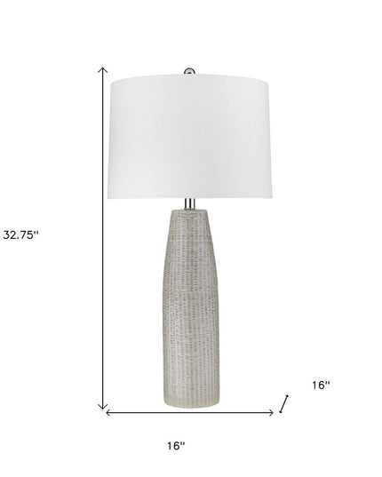 33" Light Gray Ceramic Table Lamp With White Drum Shade