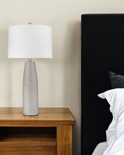 33" Light Gray Ceramic Table Lamp With White Drum Shade