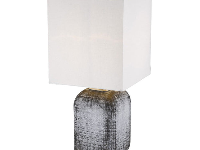 25" Blue and Gray Ceramic Table Lamp With White Square Shade