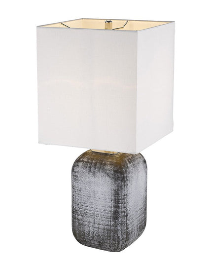 25" Blue and Gray Ceramic Table Lamp With White Square Shade