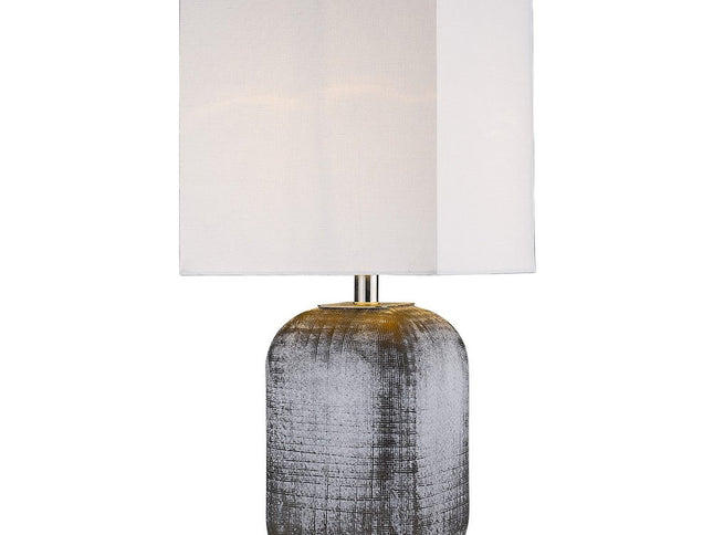 25" Blue and Gray Ceramic Table Lamp With White Square Shade