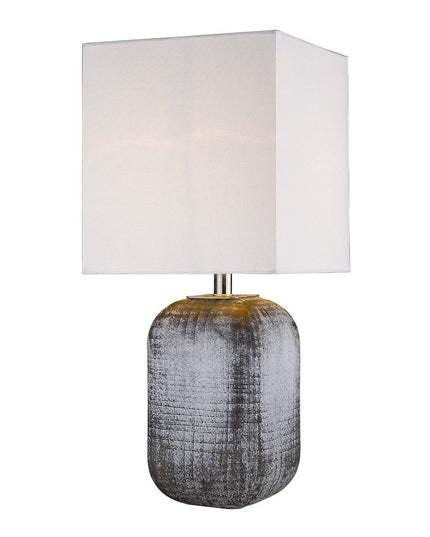 25" Blue and Gray Ceramic Table Lamp With White Square Shade