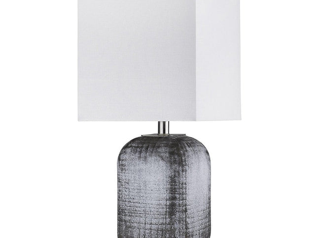 25" Blue and Gray Ceramic Table Lamp With White Square Shade