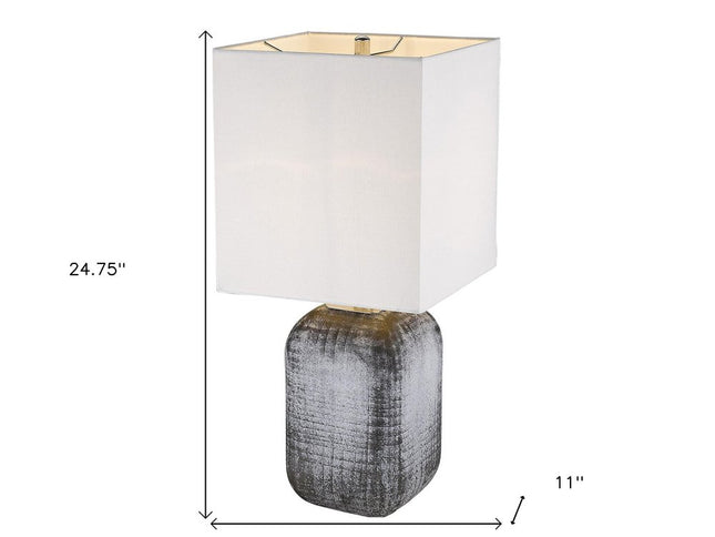 25" Blue and Gray Ceramic Table Lamp With White Square Shade
