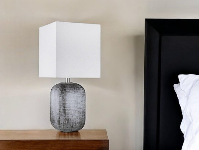 25" Blue and Gray Ceramic Table Lamp With White Square Shade