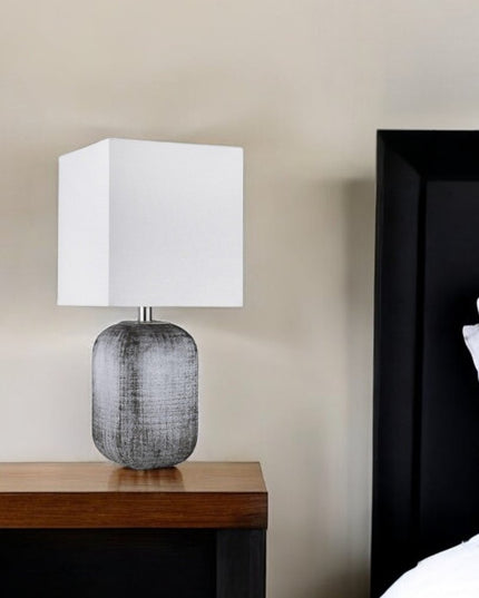 25" Blue and Gray Ceramic Table Lamp With White Square Shade