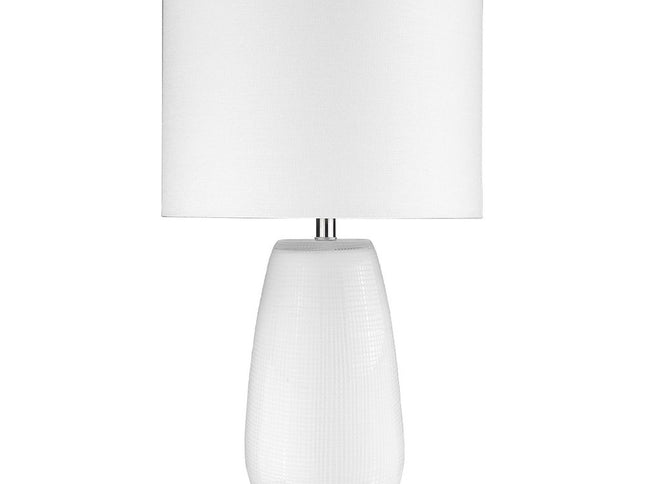 28" White Glass Table Lamp With White Drum Shade