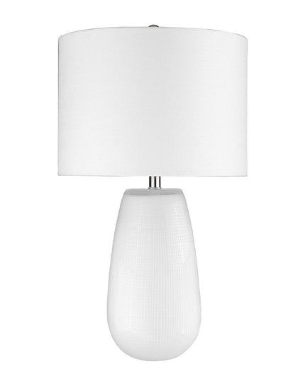 28" White Glass Table Lamp With White Drum Shade