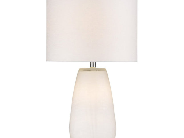 28" White Glass Table Lamp With White Drum Shade
