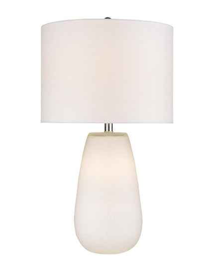 28" White Glass Table Lamp With White Drum Shade