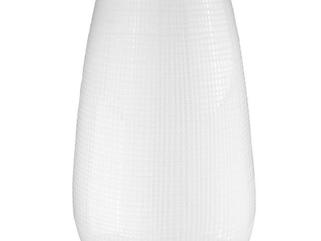 28" White Glass Table Lamp With White Drum Shade