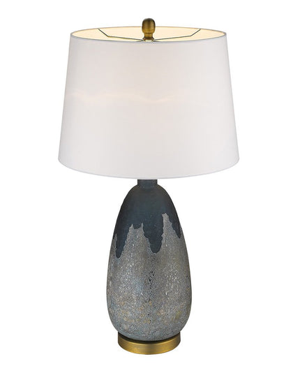 30" Teal Blue Concrete Table Lamp With Cream Empire Shade