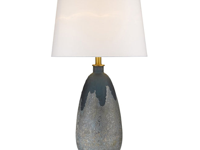 30" Teal Blue Concrete Table Lamp With Cream Empire Shade