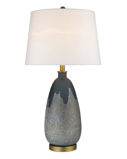 30" Teal Blue Concrete Table Lamp With Cream Empire Shade