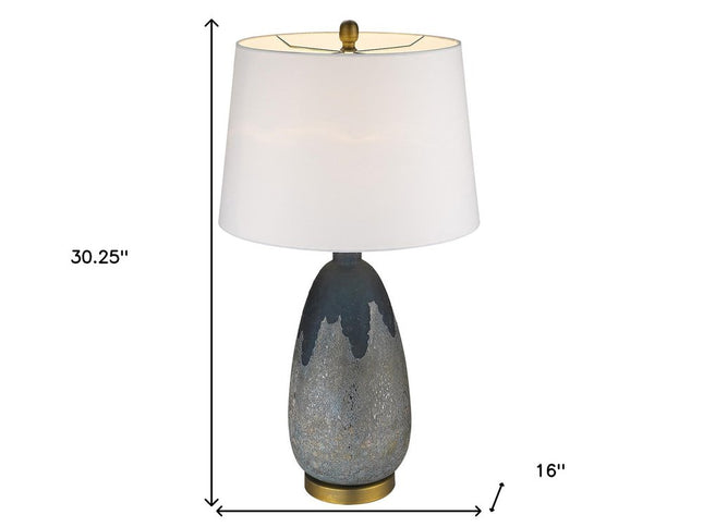 30" Teal Blue Concrete Table Lamp With Cream Empire Shade