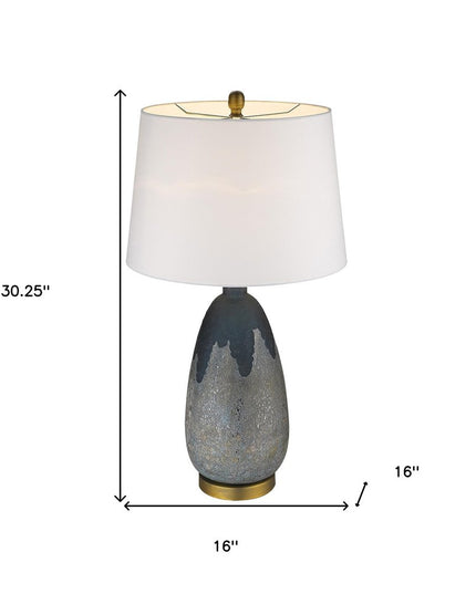 30" Teal Blue Concrete Table Lamp With Cream Empire Shade