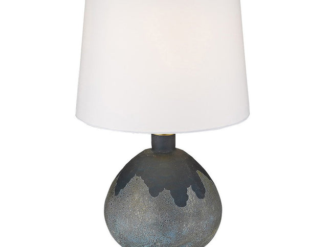 22" Teal Blue Concrete Gourd Table Lamp With Cream Empire Shade