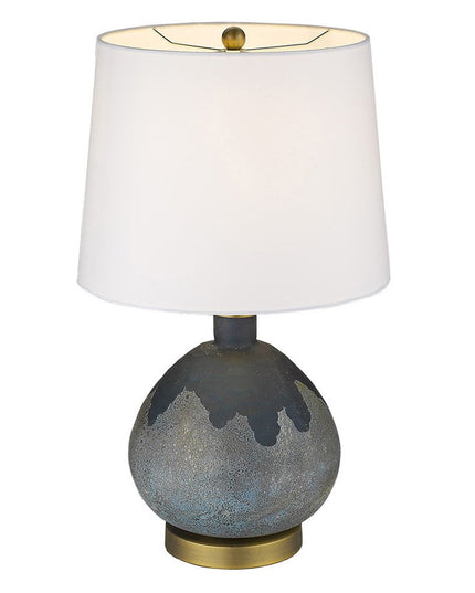 22" Teal Blue Concrete Gourd Table Lamp With Cream Empire Shade