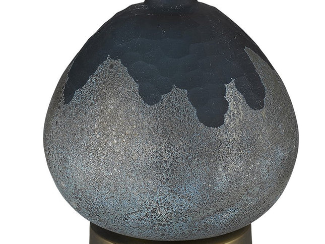 22" Teal Blue Concrete Gourd Table Lamp With Cream Empire Shade