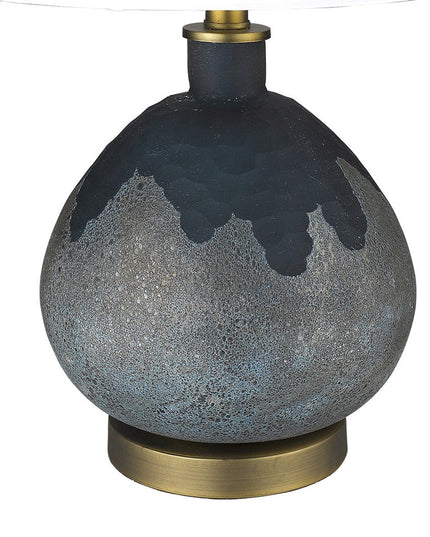 22" Teal Blue Concrete Gourd Table Lamp With Cream Empire Shade