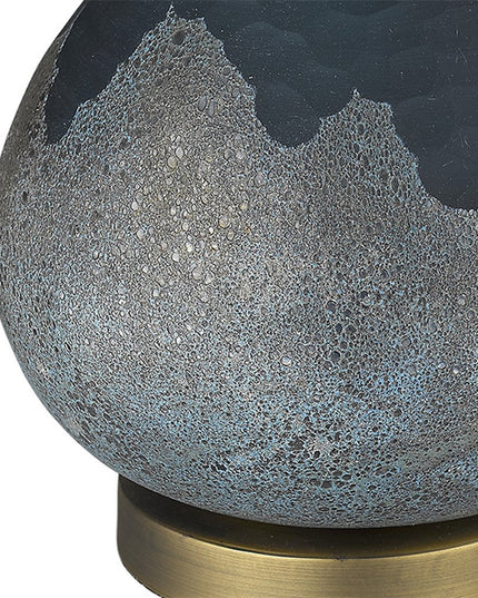 22" Teal Blue Concrete Gourd Table Lamp With Cream Empire Shade