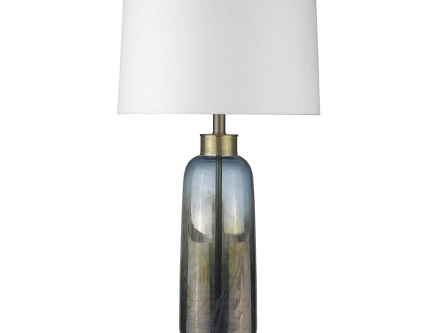 31" Steel Blue Glass Table Lamp With White Empire Shade