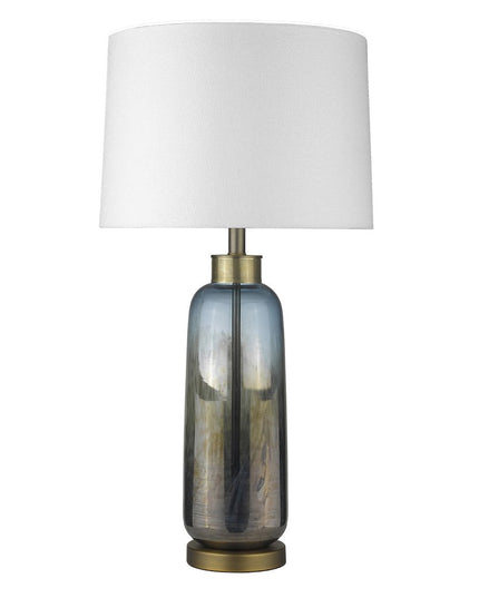 31" Steel Blue Glass Table Lamp With White Empire Shade