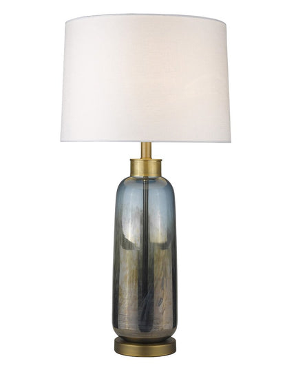 31" Steel Blue Glass Table Lamp With White Empire Shade