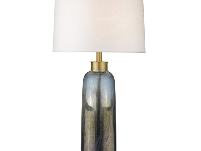 31" Steel Blue Glass Table Lamp With White Empire Shade