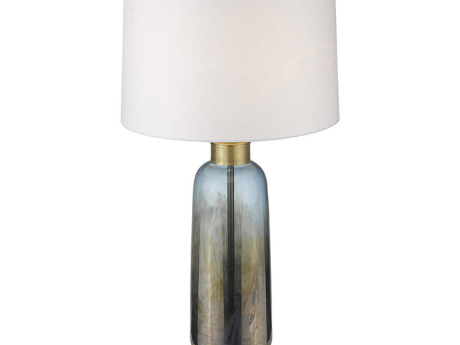 31" Steel Blue Glass Table Lamp With White Empire Shade
