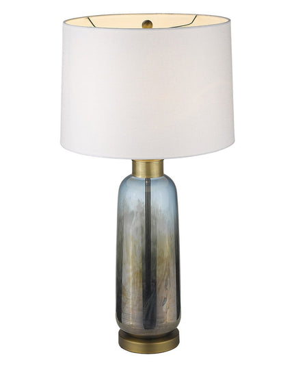 31" Steel Blue Glass Table Lamp With White Empire Shade