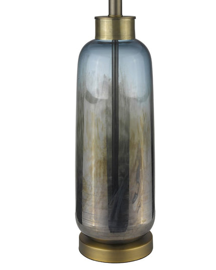 31" Steel Blue Glass Table Lamp With White Empire Shade