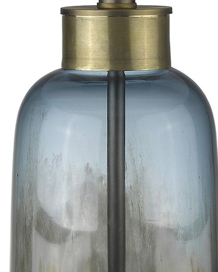 31" Steel Blue Glass Table Lamp With White Empire Shade