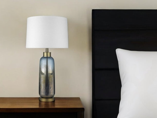 31" Steel Blue Glass Table Lamp With White Empire Shade