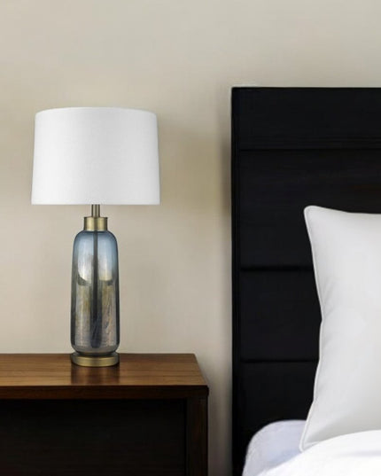 31" Steel Blue Glass Table Lamp With White Empire Shade