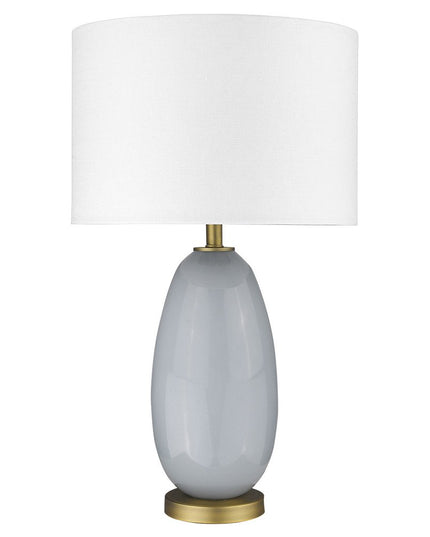 29" Light Gray Glass Table Lamp With White Drum Shade