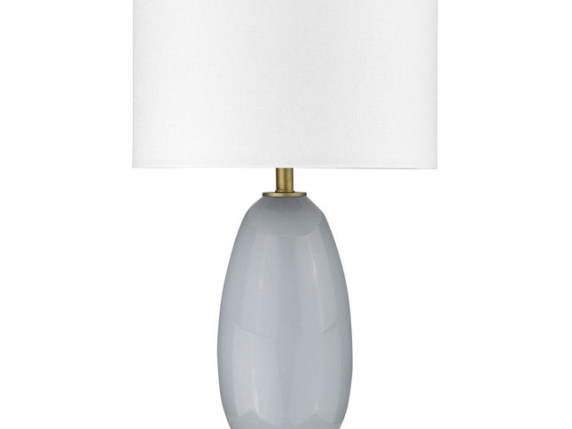29" Light Gray Glass Table Lamp With White Drum Shade